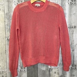 Babaton linen and silk lightweight coral long sleeve‎ crochet top. Size medium